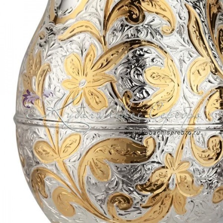 Кувшин из серебра 999 пробы с позолотой на 2700 мл , арт №2594 Кувшин из серебра 999 пробы с позолотой на 2700 мл