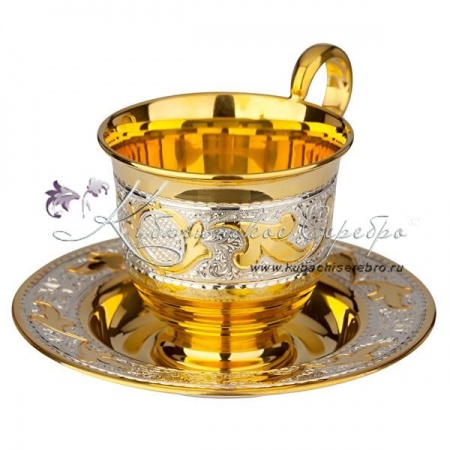 Чайная пара с позолотой на 130 мл 