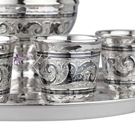 Сервиз на троих из серебра серия  Сервиз на троих из серебра серия Кубачи Люкс