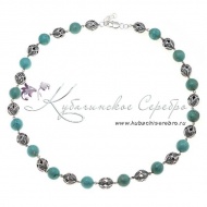 Крупные бусы серебряные с бирюзой  8446/1