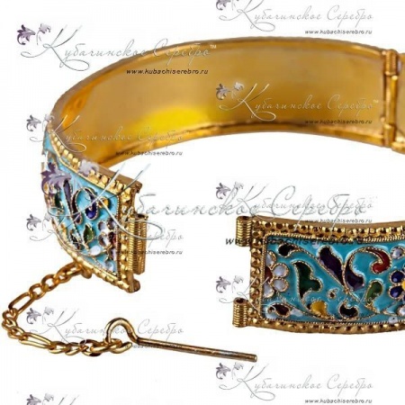 Серебряный браслет с эмалью и позолотой Незабудка