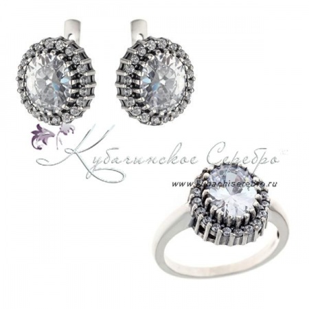 Комплект из серебра с белым камнем, арт №3595  Комплект из серебра с белым камнем