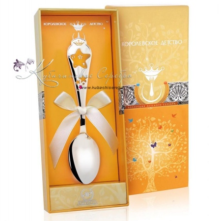 Детская серебряная ложка с красной эмалью, арт №2767 Детская серебряная ложка с красной эмалью