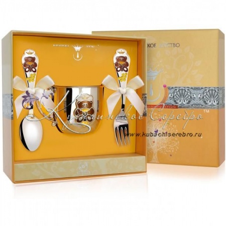 Набор детского серебра Мишка (кружка, ложка и вилка)