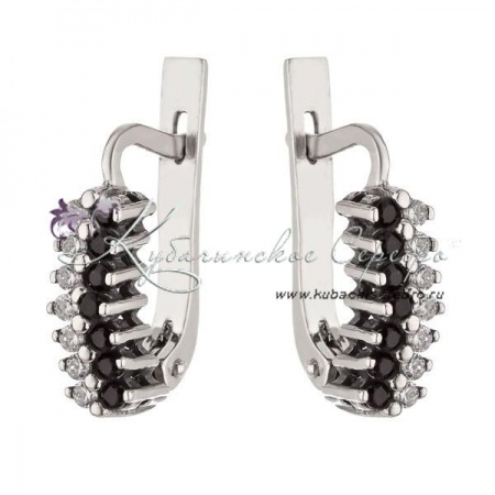 Серьги из серебра с черно-белыми камнями, арт №6817/3 Серьги из серебра с черно-белыми камнями