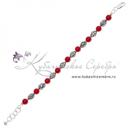 Браслет-бусы из серебра с кораллом