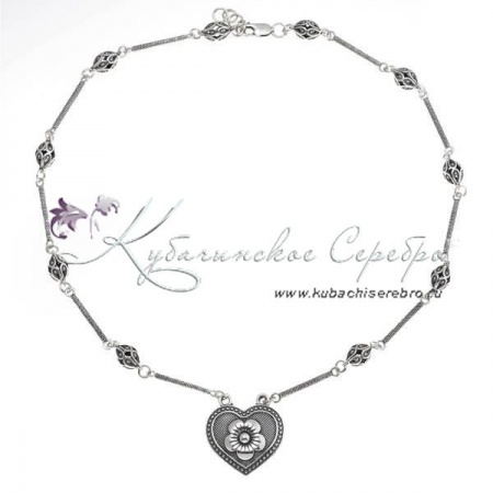 Серебряное колье  Серебряное колье Сердце с ромашкой