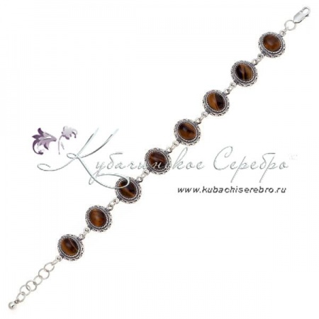 Браслет серебряный, камень тигровый глаз (Новинка)