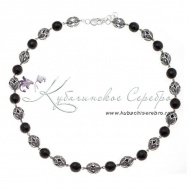 Крупные бусы серебряные с агатом  8446/2