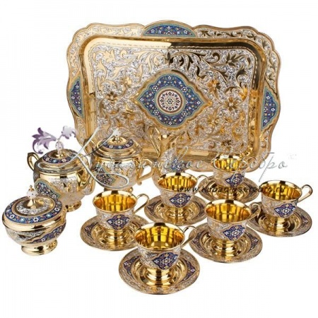 Сервиз чайный с позолотой и горячей эмалью