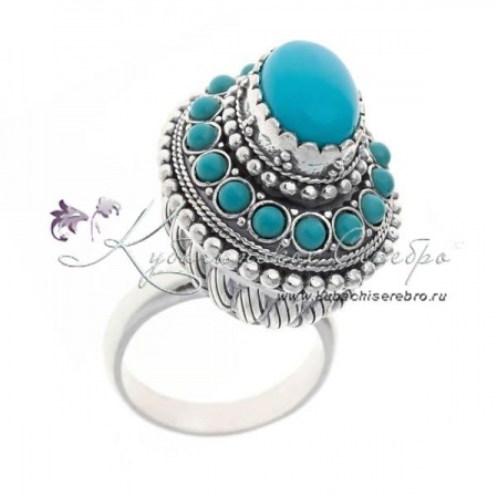 Кубачинское высокое кольцо с бирюзой
