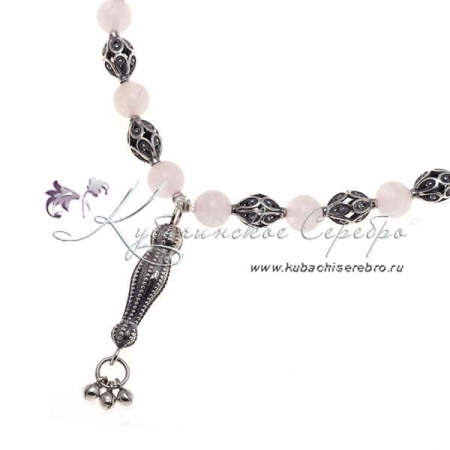 Чётки серебряные с розовым кварцем