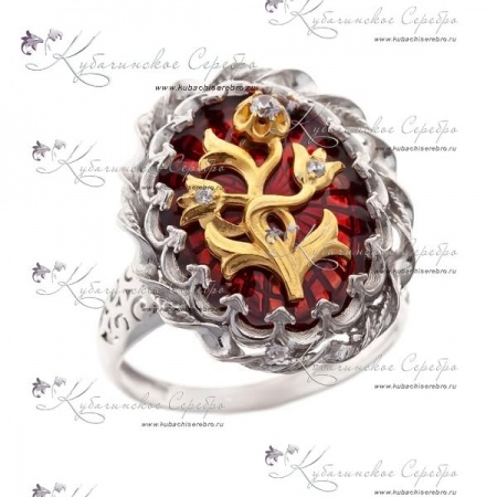 Позолоченное кольцо с бордовой эмалью