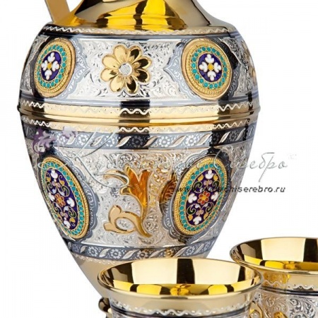 Набор для сока и воды с позолотой  и горячей эмалью , арт №7146 Набор для сока и воды с позолотой  и горячей эмалью