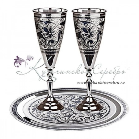 Серебряный набор на 2 персоны серия Кубачи