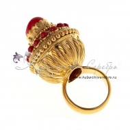 Кольцо позолоченное кубачинское с кораллом , арт №8368/3