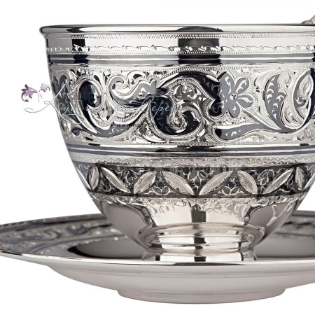 Серебряная чайная пара в люксовом исполнении, на 200 мл 