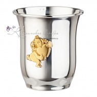Стакан с позолотой "Мишка с сердцем" 999 пробы на 150 мл (Новинка) 6925/8