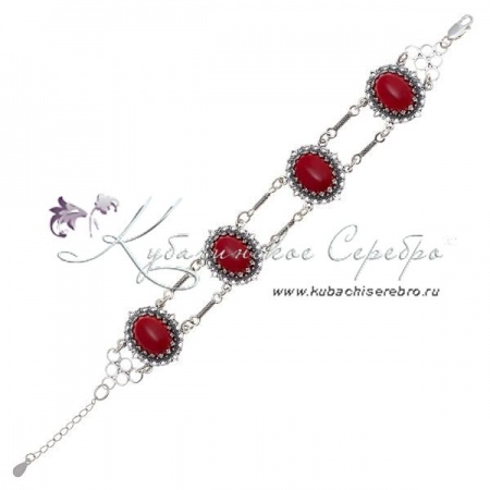 Серебряный браслет с кораллом