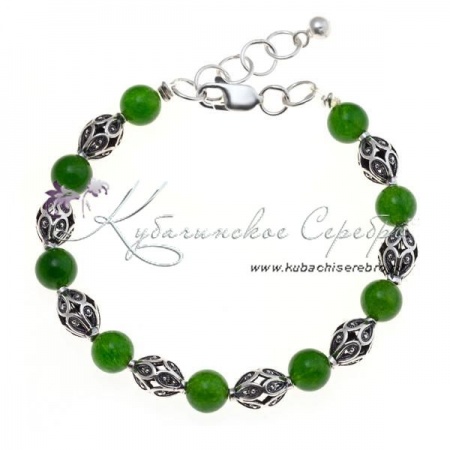 Браслет-бусы серебряный с нефритом