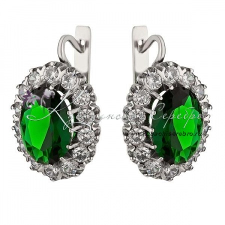 Серьги серебряные с зеленым камнем