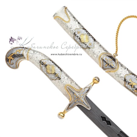 Сабля с позолотой, дамасская сталь, 92 см (Новинка)