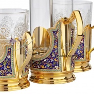 Чайный набор с позолотой и горячей эмалью , арт №7268