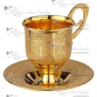 Чашка и блюдце с еврейской символикой на 120 мл  6455