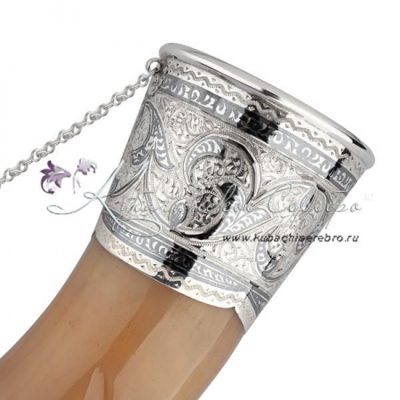 Рог серебряный быка, с питьевой чашей 85 мл!