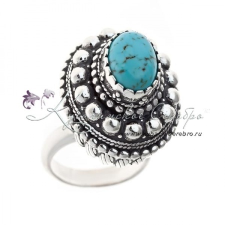 Кольцо кубачинское высокое с бирюзой 