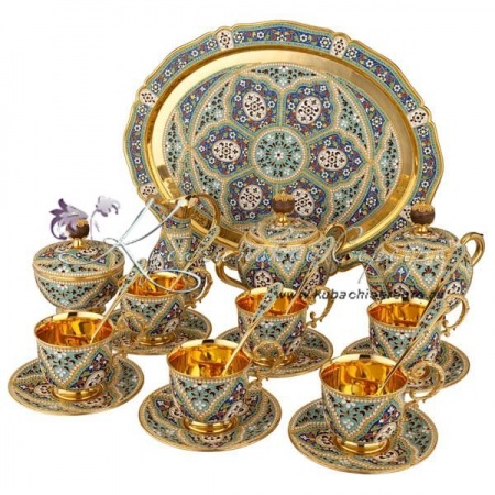 Сервиз чайный с позолотой и круговой горячей эмалью , арт №8224 Сервиз чайный с позолотой и круговой горячей эмалью