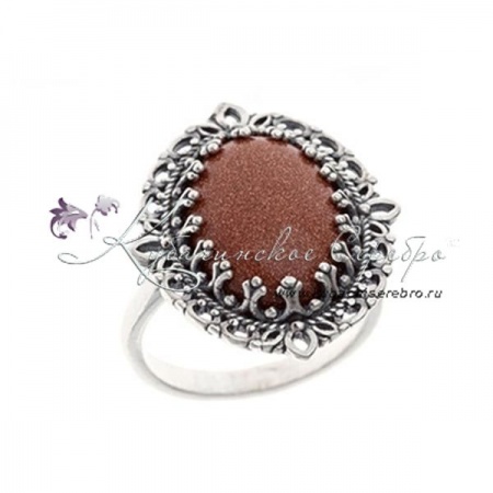 Кольцо серебряное, камень золотой песок, арт №3709  Кольцо серебряное, камень золотой песок
