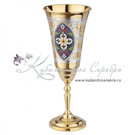Серебряный бокал с позолотой и горячей эмалью на 170 мл