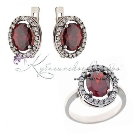 Комплект серебряный с гранатом, арт №6975/6 Комплект серебряный с гранатом