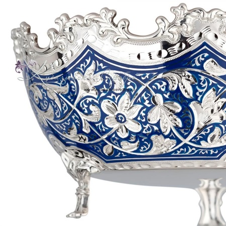 Конфетница серия Жасмин с синей холодной эмалью (Новинка)