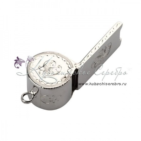 Свисток из серебра без черни с гравировкой