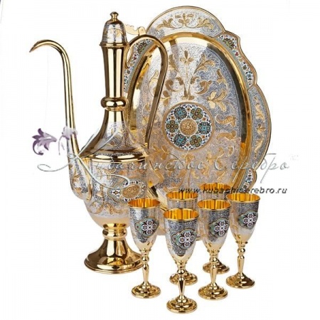 Сервиз винный с позолотой и эмалью!