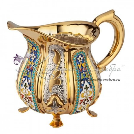 Молочник с позолотой и горячей эмалью на 420 мл