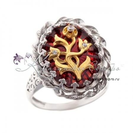 Позолоченное кольцо с бордовой эмалью