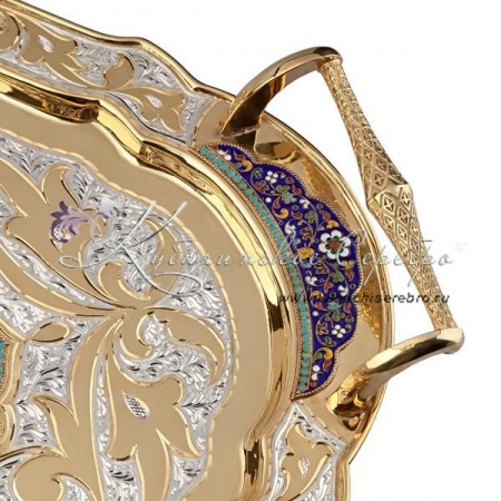 Поднос из серебра с горячей эмалью! , арт №1147/1 Поднос из серебра с горячей эмалью!