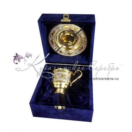 Чайная пара с позолотой на 130 мл 