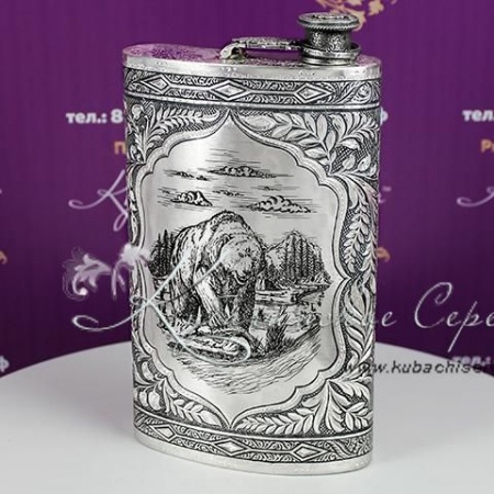 Фляга 925 пробы Бурый медведь на 680 мл 