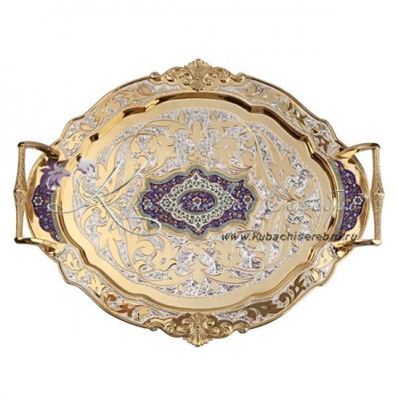 Поднос из серебра с горячей эмалью! , арт №1147/1 Поднос из серебра с горячей эмалью!