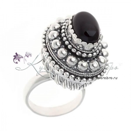 Кубачинское высокое кольцо с агатом, арт №8367/1 Кубачинское высокое кольцо с агатом