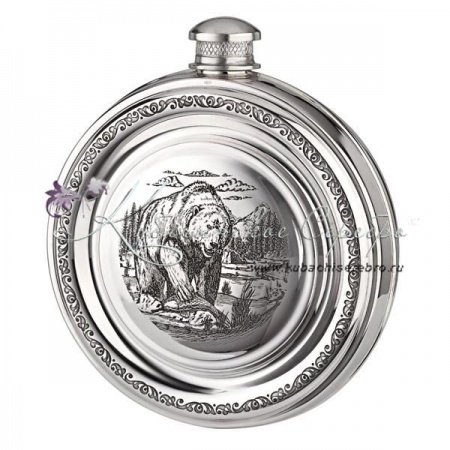 Фляга с двухсторонней гравировкой Бурый медведь на 140 мл 