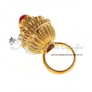 Кубачинское высокое позолоченное кольцо с кораллом , арт №8367/3