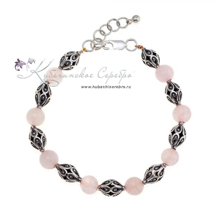 Браслет-бусы из серебра с розовым кварцем