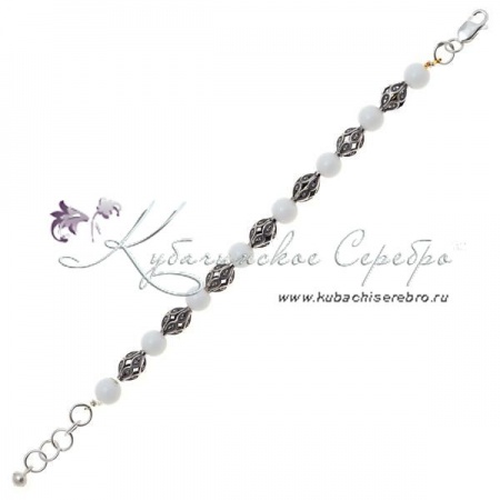 Браслет-бусы серебряный с белым агатом, арт №8363/7 Браслет-бусы серебряный с белым агатом