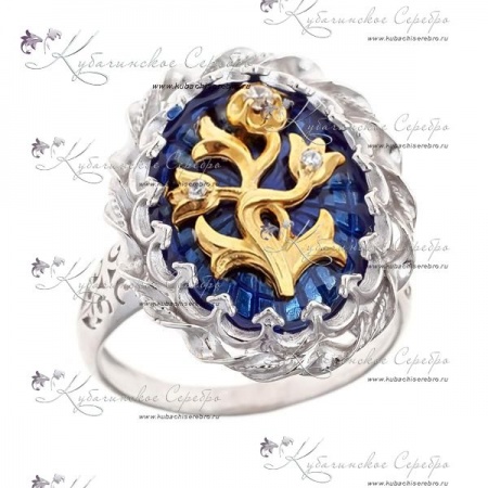 Кольцо с позолотой и синей эмалью