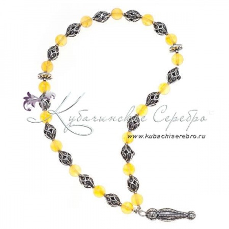 Чётки серебряные с янтарем